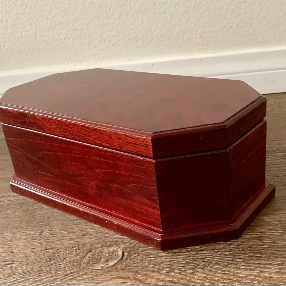 vintage octagon Wooden Jewelry Box With Mirror